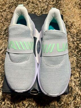 Under Armour Light Gray Slip-On Trainers with Mint Logo Strap